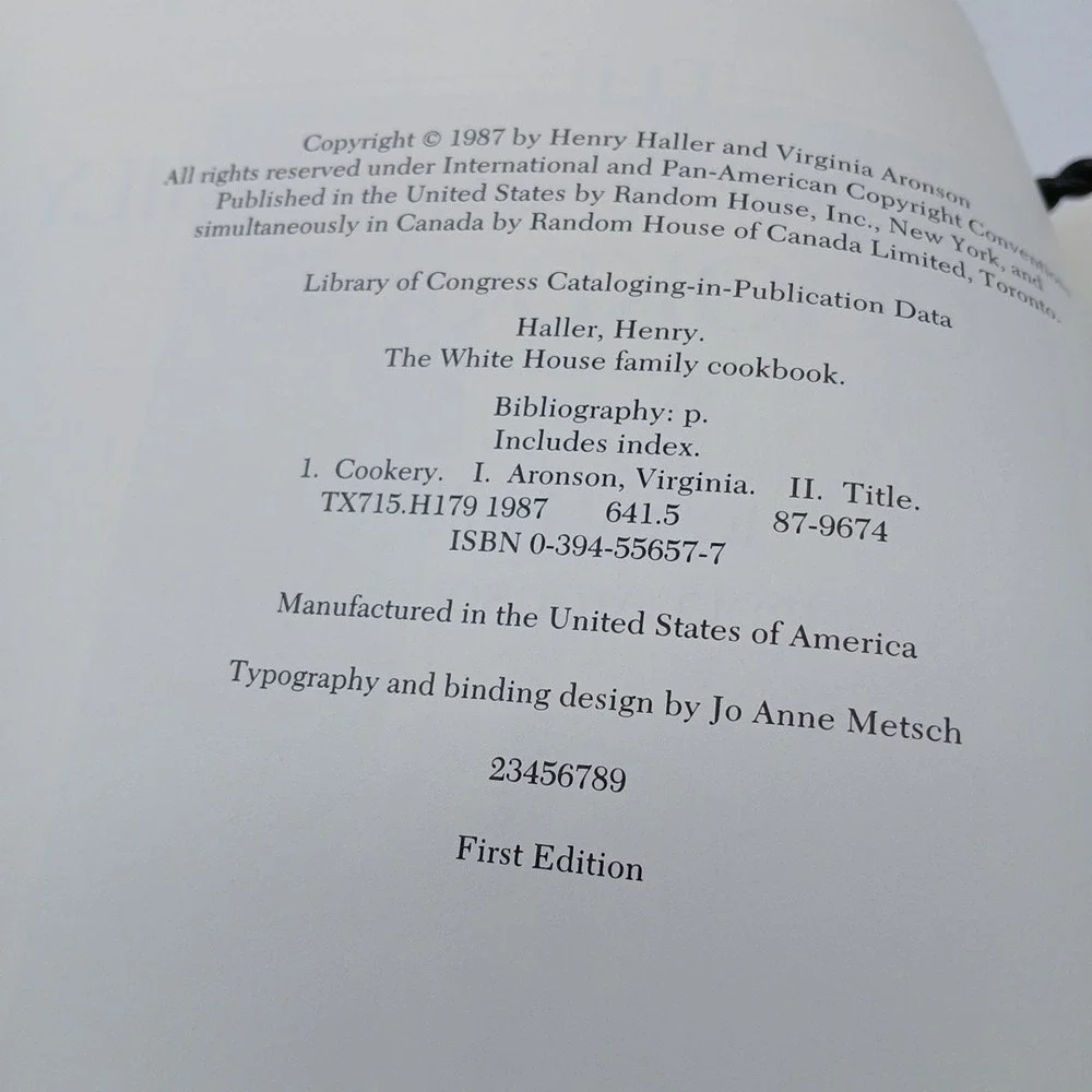 The White‎ House Family Cookbook by Henry Haller HC 1987 First Edition